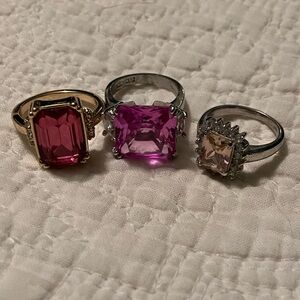 Set of Three Pink Cocktail Rings